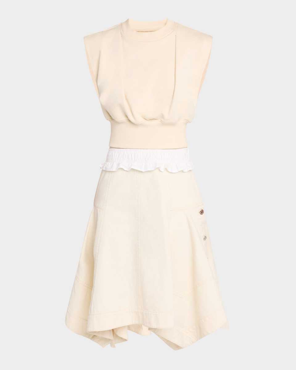 Mixed-Media Sleeveless French Terry Midi Dress